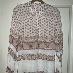 Free People Shirt Pink White Changing Times Top Keyhole Ruffle Sleeve